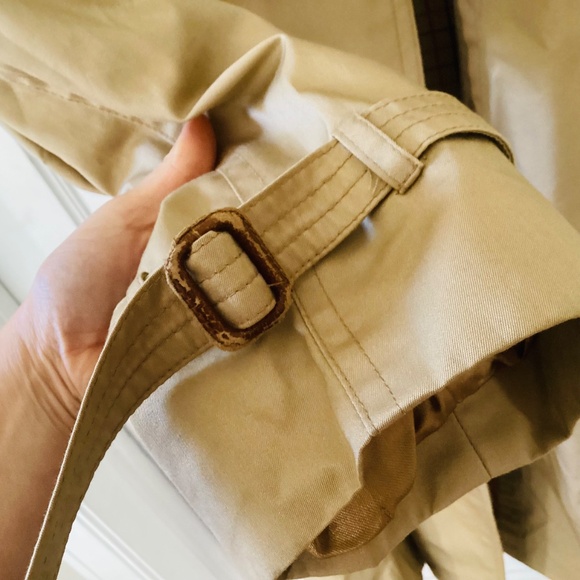 Vintage Lined Tan wool collar Trench Coat Made in Poland Size 44R pockets belted - Picture 13 of 16